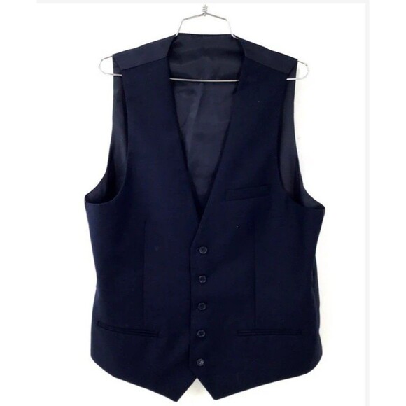 Studio Ferera Mens Slim Fit Navy Blue Suit 3pc Jacket 46R Trousers 40x26 NWT - Picture 8 of 14